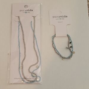 Pura Vida Cabana Silver and Light Blue Necklace Set